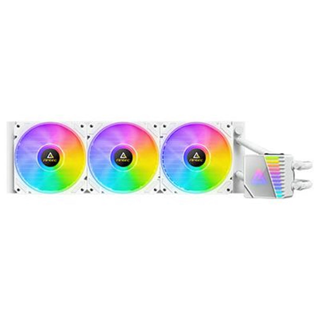 ANTEC Symphony 360 AiO Liquid CPU Cooler, Universal Socket, White, 360mm Radiator, PWM 1600RPM Cooling Fans, Addressable RGB LED Lighting with Chromat