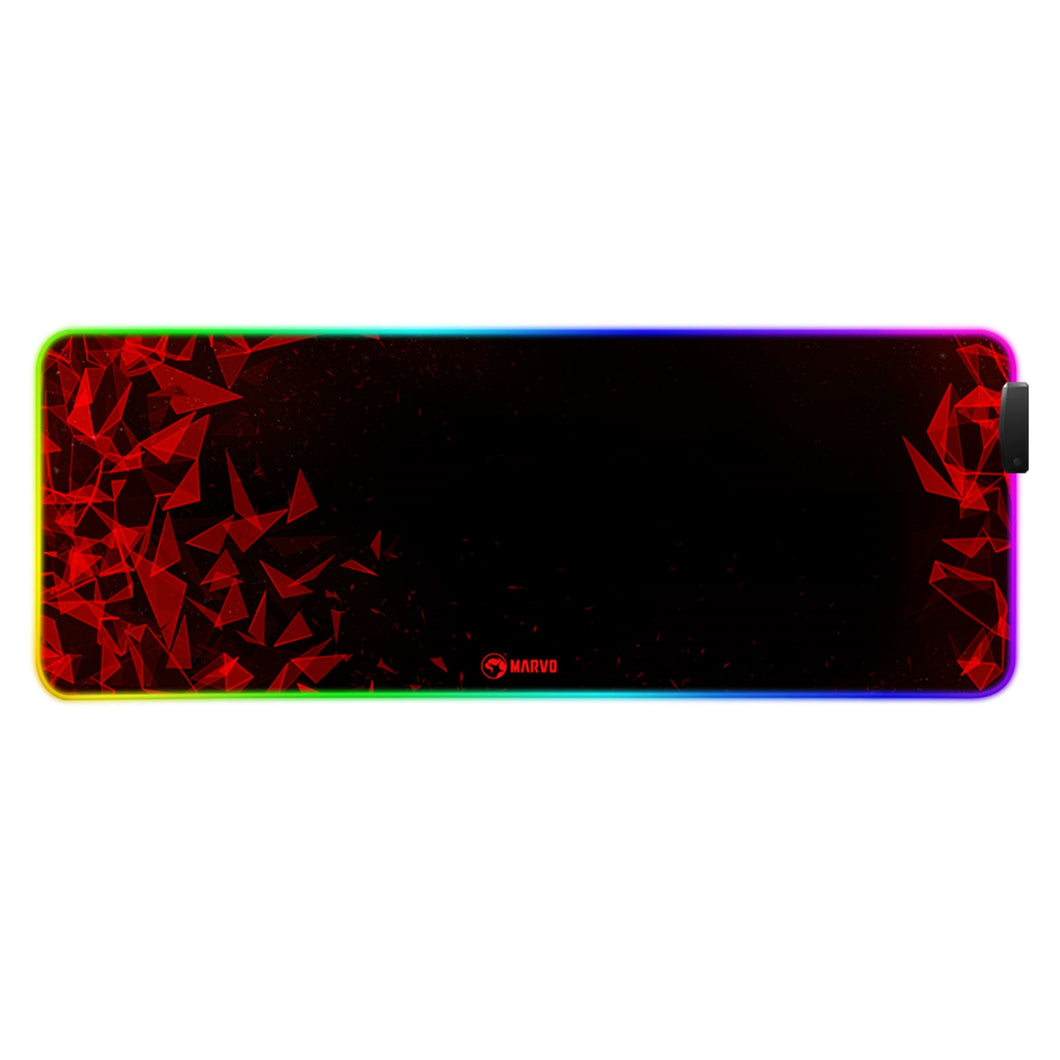 Marvo MG011 Gaming Mouse Pad with 4-port USB Hub and 11 RGB Effects, XL 800x300x4mm, USB Connection, Soft Microfiber Surface for speed and control with Non-Slip Rubber Base and Stitched Edges, Black