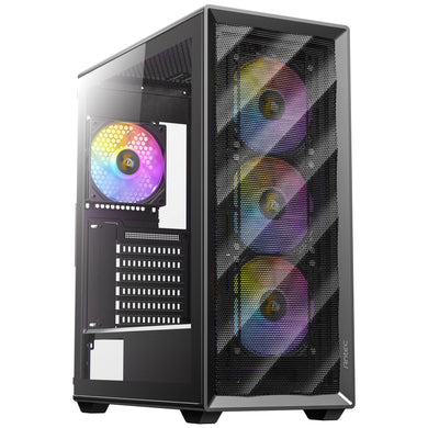 ANTEC AX85 ARGB Case, Black, Mid Tower, 2 x USB 3.0, Tempered Glass Side WIndow Panel, Large Mesh Front Panel for Excellent Cooling Performance, 4 x Addressable RGB Fans Included with Hub