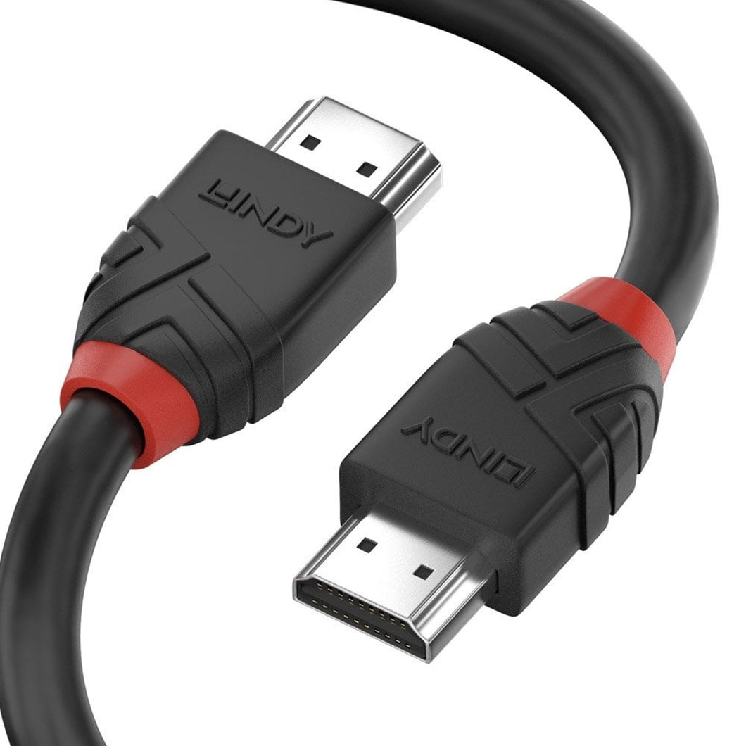 LINDY 36472 Black Line HDMI Cable, HDMI 2.0 (M) to HDMI 2.0 (M), 2m, Black & Red, Supports UHD Resolutions up to 4096x2160@60Hz, Triple Shielded Cable, Corrosion Resistant Copper Coated Steel with 30AWG Conductors, Retail Polybag Packaging