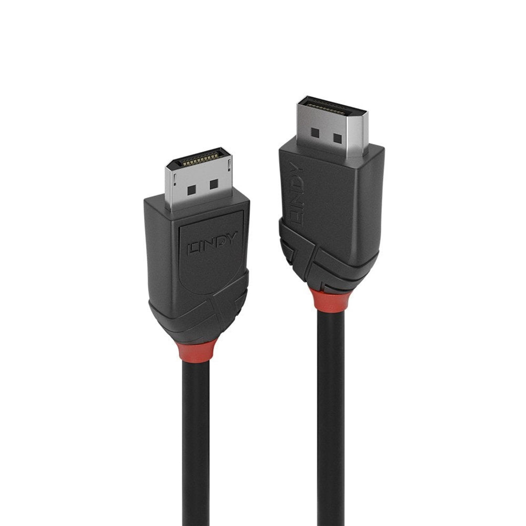 LINDY 36492 Black Line DisplayPort Cable, DisplayPort 1.2 (M) to DisplayPort 1.2 (M), 3m, Black & Red, Supports UHD Resolutions up to 4096x2160@60Hz, Triple Shielded Cable, Corrosion Resistant Copper 30AWG Conductors, Retail Polybag Packaging