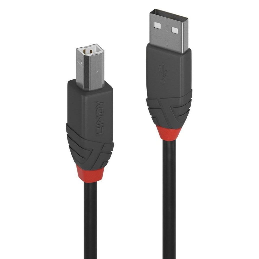 LINDY 36675 Anthra Line USB Cable, USB 2.0 Type-A (M) to USB 2.0 Type-B (M), 5m, Black & Red, Supports Data Transfer Speeds up to 480Mbps, Robust PVC