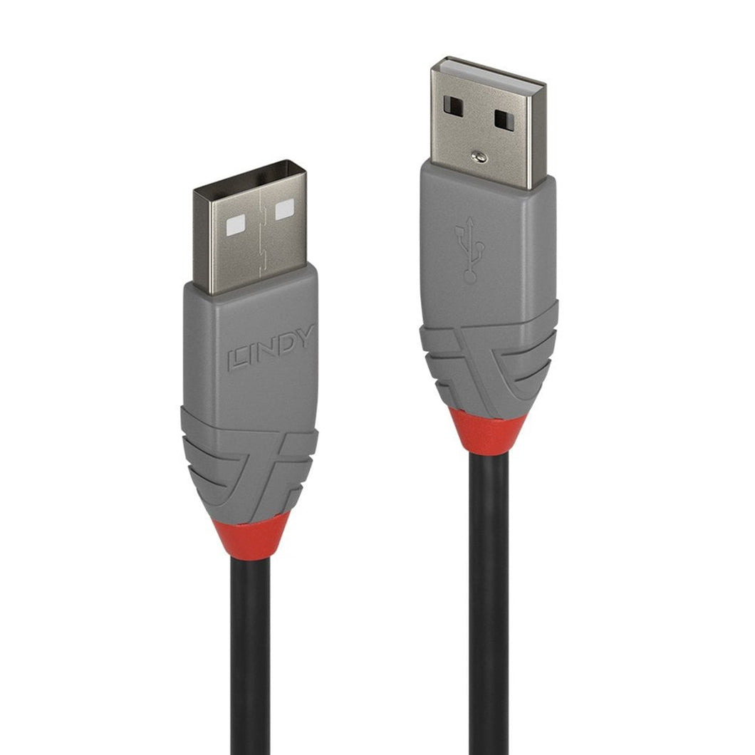 LINDY 36693 Anthra Line USB Cable, USB 2.0 Type-A (M) to USB 2.0 Type-a (M), 2m, Black & Red, Supports Data Transfer Speeds up to 480Mbps, Robust PVC