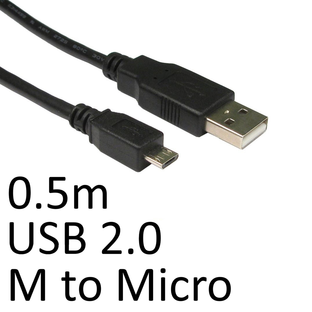 USB 2.0 A (M) to USB 2.0 Micro B (M) 0.5m Black OEM Data Cable