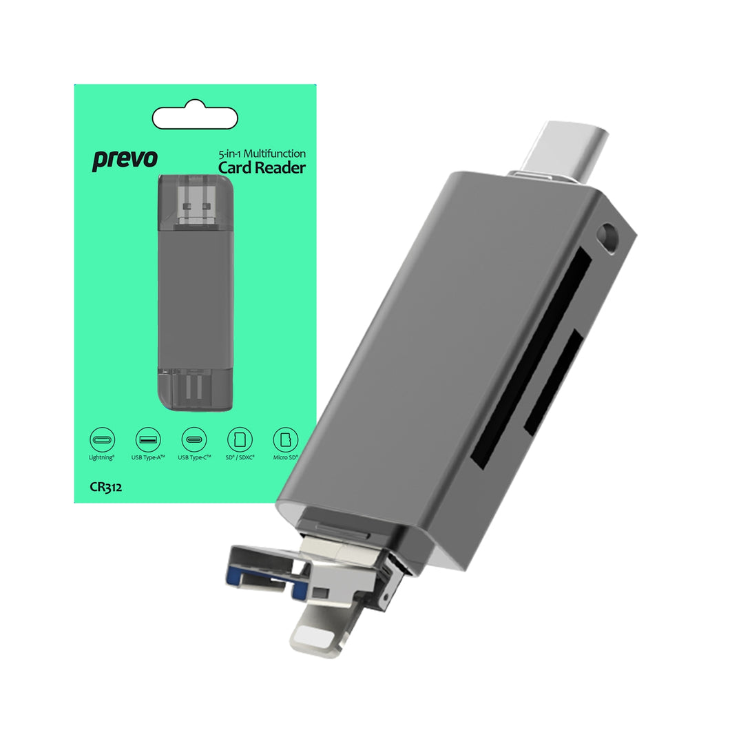 Prevo CR312 USB 2.0, USB Type-C and Lightning Connection, Card Reader, High-speed Memory Card Adapter Supports SD/Micro SD/TF/SDHC/SDXC/MMC, Compatibl