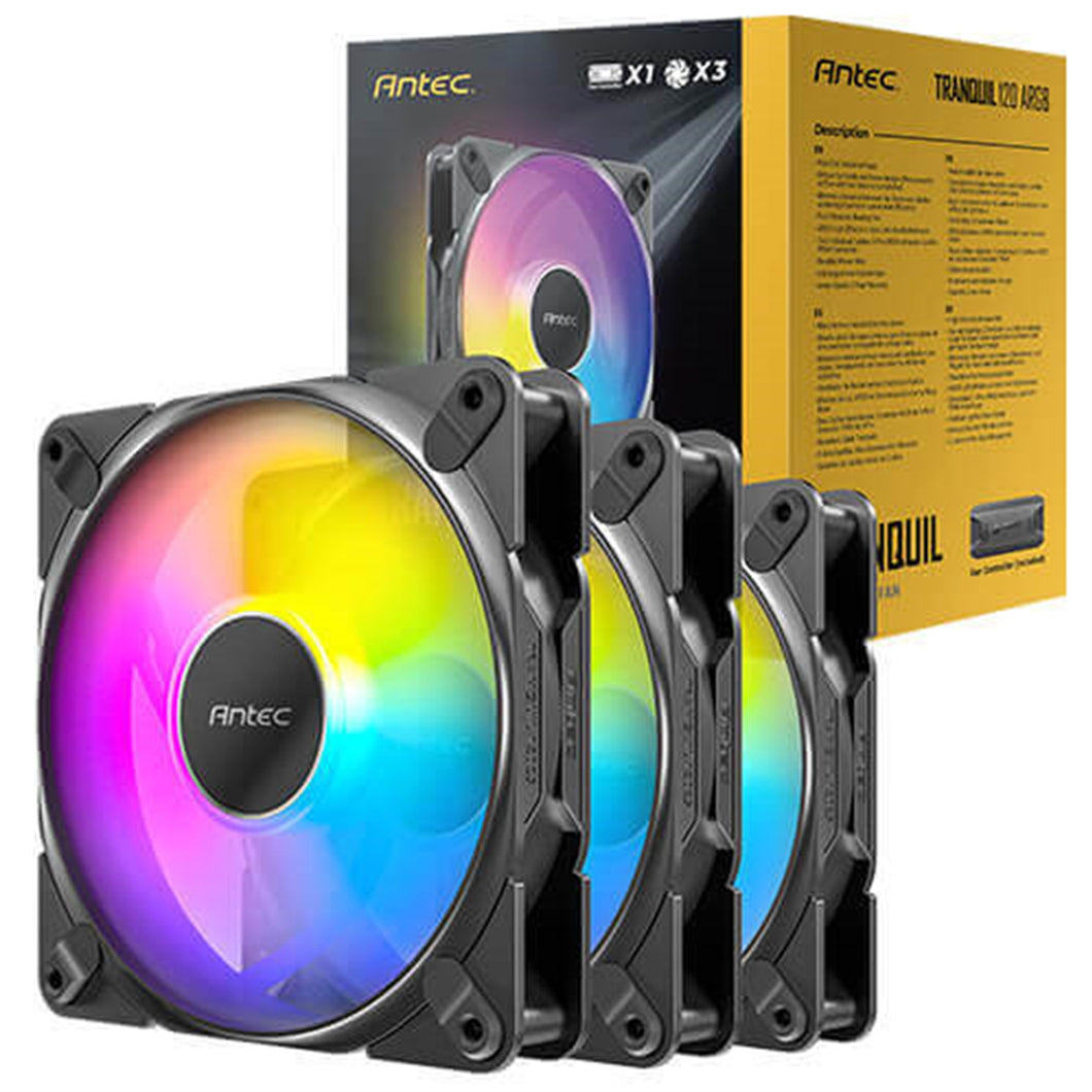 Antec Tranquil 120 ARGB 3-Pack Case Fans with Controller - 120mm High Performance PWM Fans with Addressable RGB Lighting and Fan Control Hub