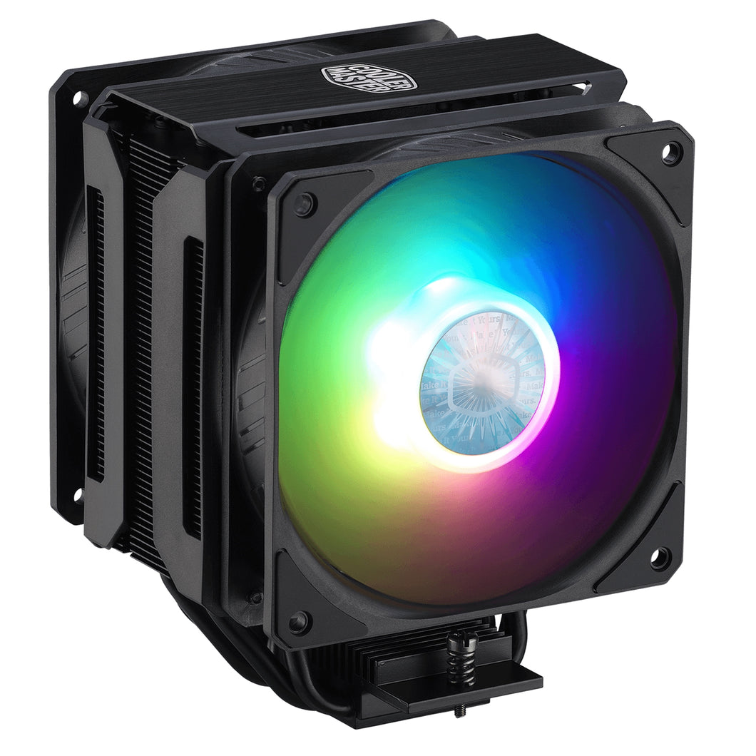 Cooler Master MasterAir MA612 Stealth ARGB Fan CPU Cooler, Universal Socket, Dual 120mm SickleFlow ARGB Fans, 1800RPM, 6 Heat Pipes, Aluminium Fins, Stealth Black Hardware, Mini Addressable RGB LED Controller Included