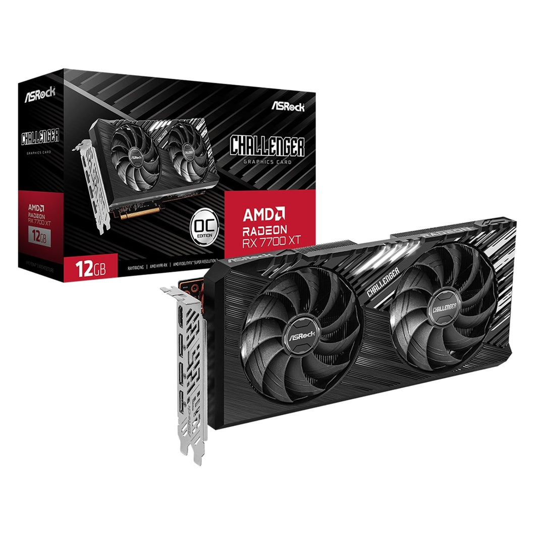 ASRock AMD Radeon RX 7700 XT Challenger 12GB OC Graphics Card, 12GB GDDR6, 3456 Streams, 2584 MHz Boost Clock, Dual Fan, 3x DisplayPorts / 1x HDMI Port