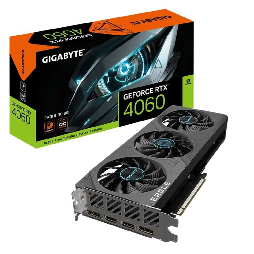 Gigabyte NVIDIA GeForce RTX 4060 EAGLE OC 8G Graphics Card, 8GB GDDR6, 3072 CUDA Cores, 2505 MHz Core Clock, Triple Fan, 2x DisplayPorts / 2x HDMI Por