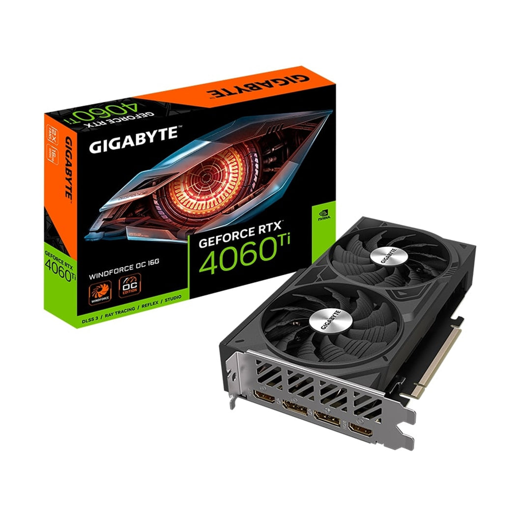 Gigabyte NVIDIA GeForce RTX 4060 Ti WINDFORCE OC 16G Graphics Card, 16GB GDDR6, 4352 CUDA Cores, 2565 MHz Core Clock, Dual Fan, 2x DisplayPorts / 2x H