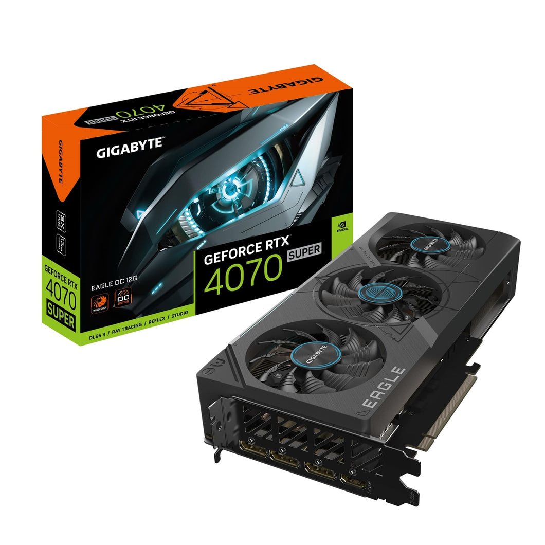 Gigabyte NVIDIA GeForce RTX 4070 SUPER EAGLE OC 12G Graphics Card, 12GB GDDR6X, 7168 CUDA Cores, 2535 MHz Core Clock, Triple Fan, RGB, 3x DisplayPorts