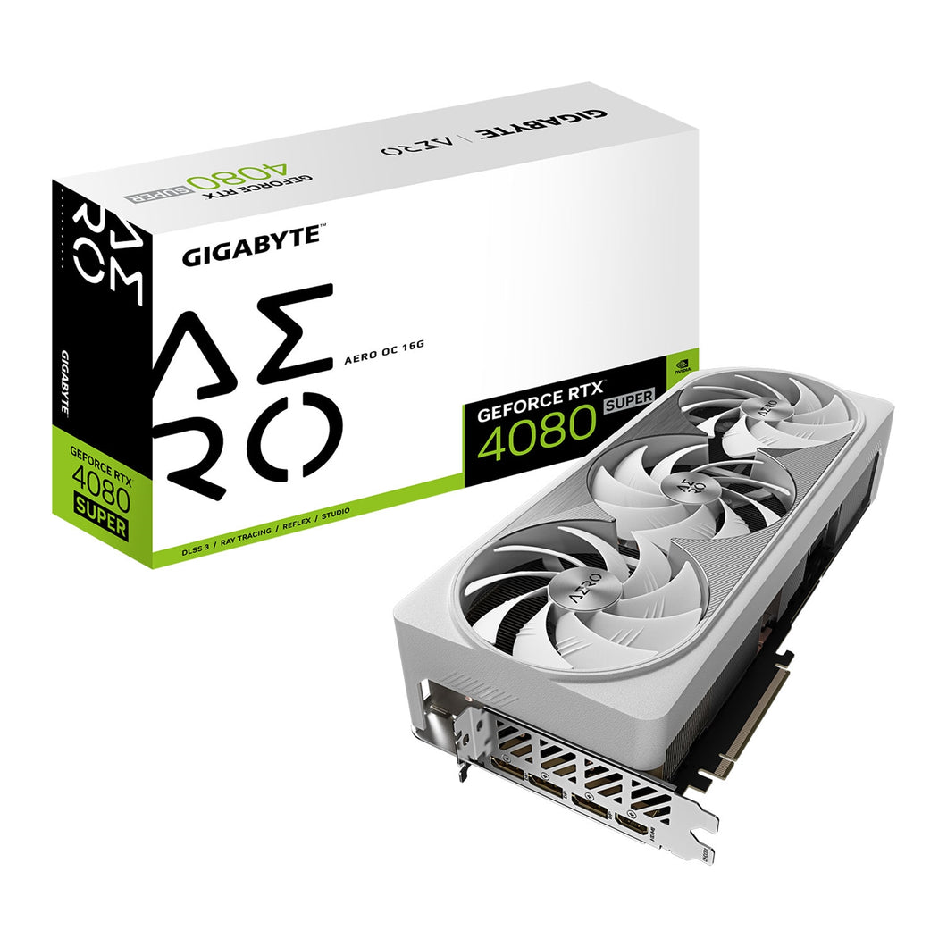 Gigabyte NVIDIA GeForce RTX 4080 SUPER AERO OC 16G Graphics Card, 16GB GDDR6X, 10240 CUDA Cores, 2595 MHz Core Clock, Triple Fan, White, RGB, 3x Displ