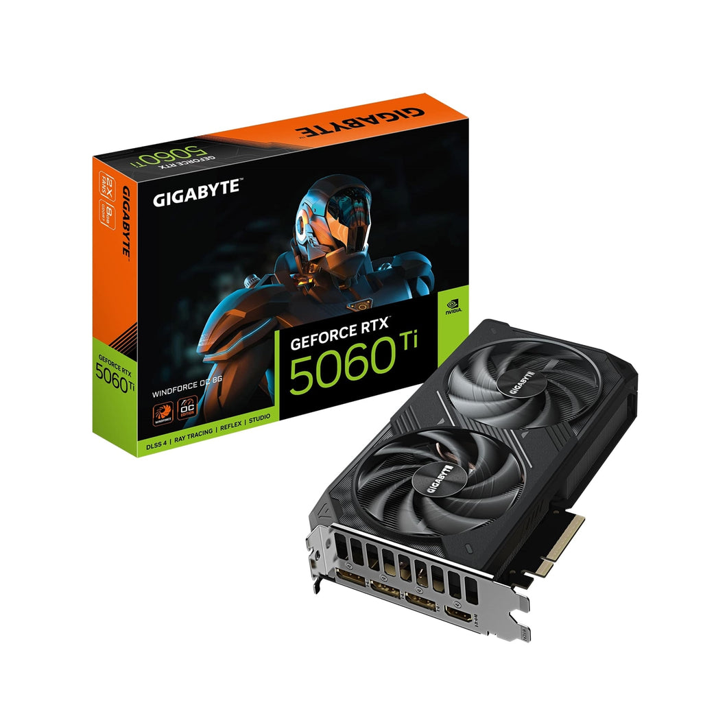 GeForce RTX 5060 WINDFORCE 8GB GDDR7 Graphics Card, 3840 CUDA Cores, 2497 MHz Core Clock, Dual Fan, 3x DisplayPorts / 1x HDMI Port
