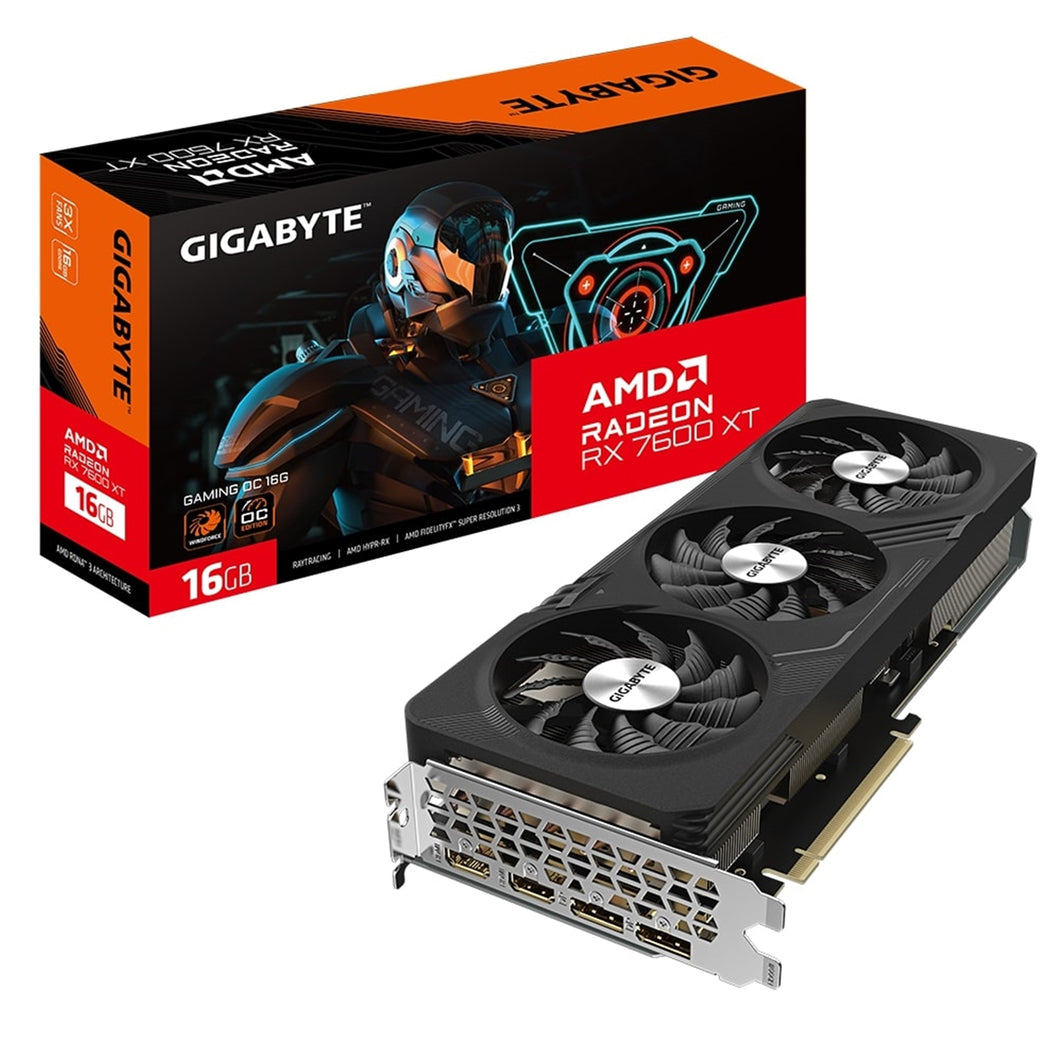 Gigabyte AMD Radeon RX 7600 XT GAMING OC Graphics Card, 16GB GDDR6, 2048 Streams, 2810 MHz Boost Clock, Triple Fan, RGB, 2x DisplayPorts / 2x HDMI Ports