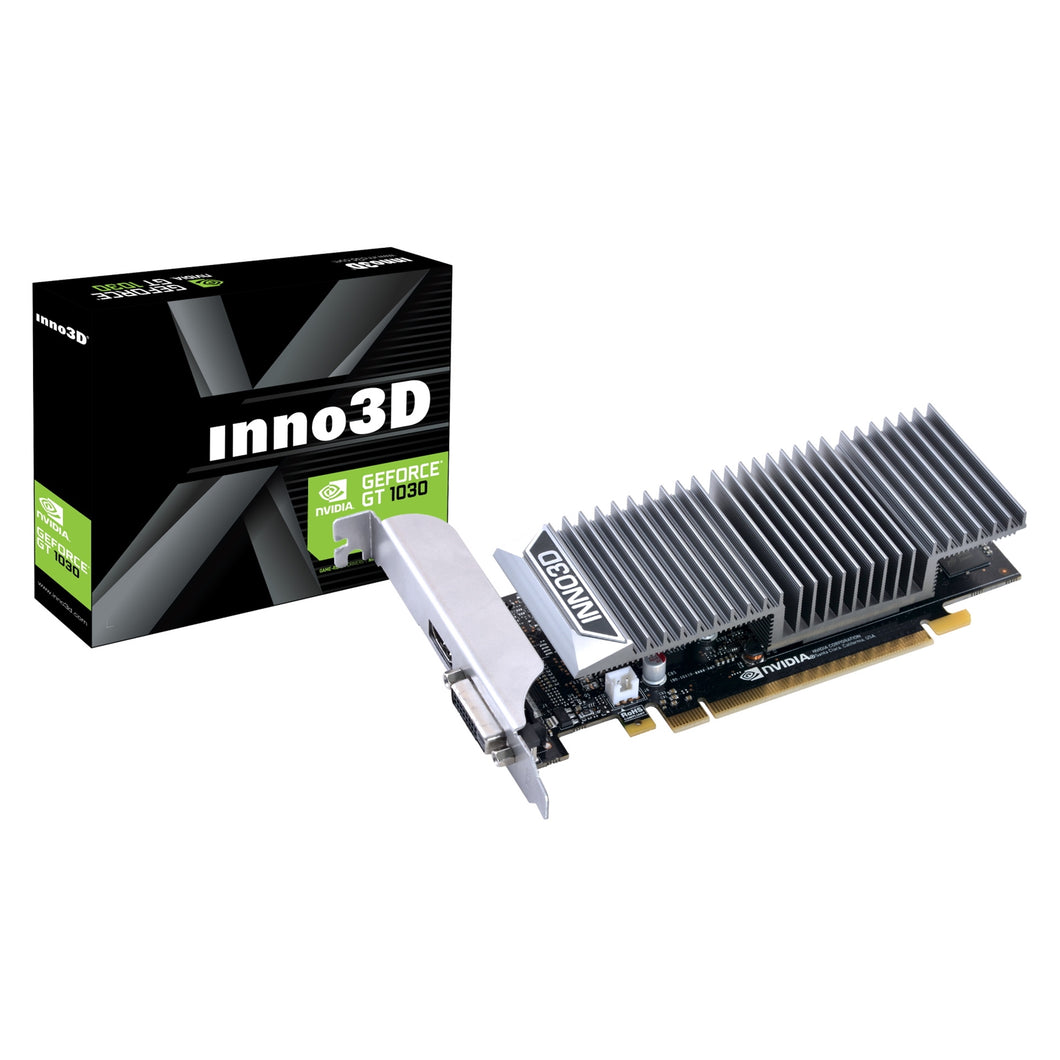 Inno3D NVIDIA GeForce GT 1030 2GB GDDR5 Graphics Card, 2GB GDDR5, 384 CUDA Cores, 1468 MHz Boost Clock, Passive Cooling, 1x DVI-D / 1x HDMI Port