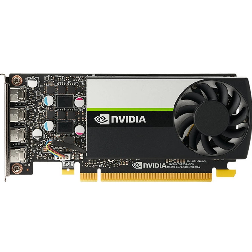 PNY NVIDIA Quadro T1000 Graphics Card, 4GB GDDR6, 896 CUDA Cores, 2.50 TFLOPS MHz, Single Fan Low Profile, 4x DisplayPorts