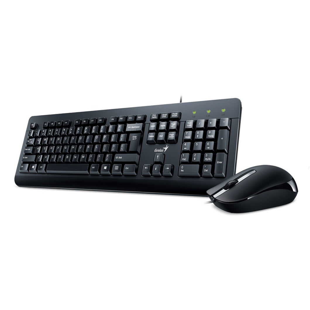 Genius KM-160 Wired Keyboard and Mouse Combo Set, USB Plug and Play, Spill resistant, Full Size UK Layout with Low Profile Keys and Optical Sensor Mou