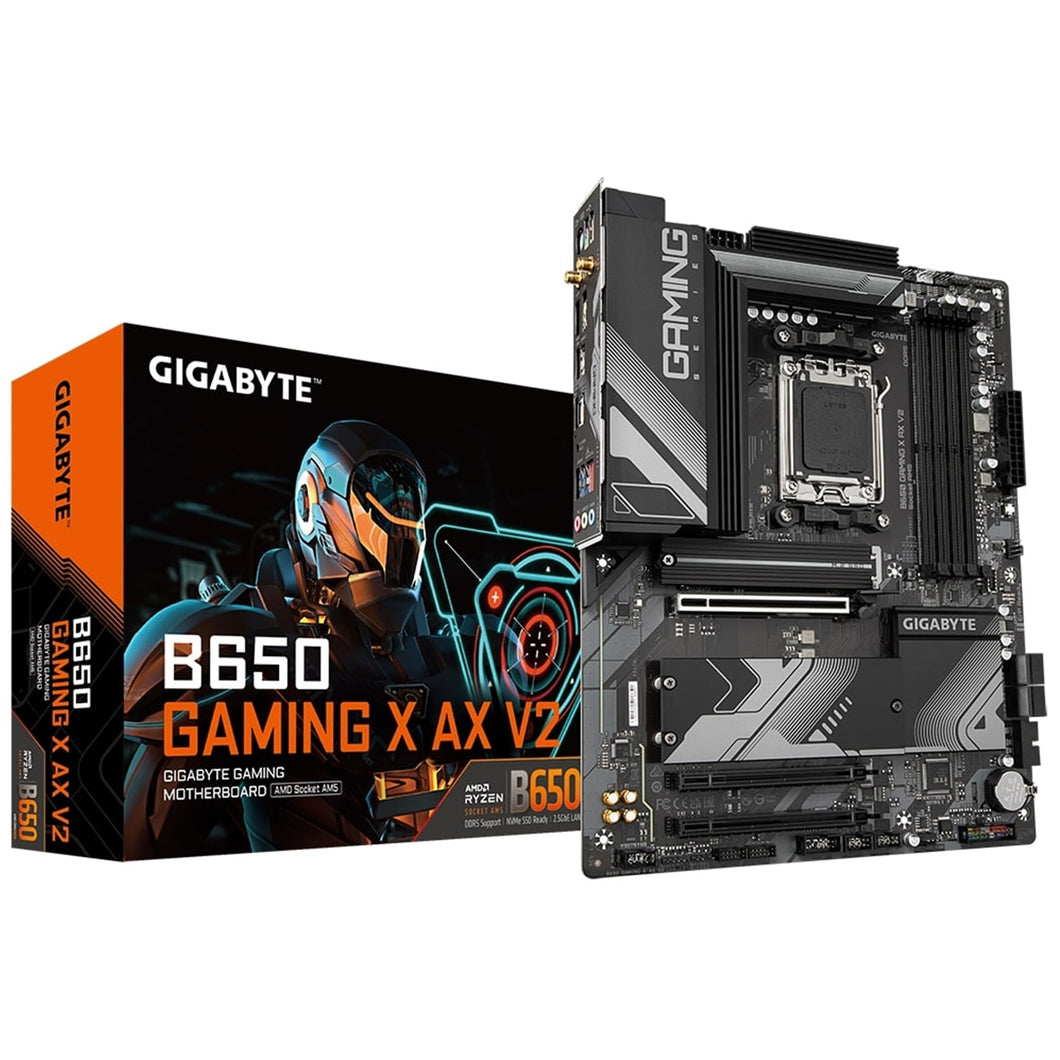 Gigabyte B650 GAMING X AX V2 AMD AM5 Socket Motherboard, ATX, 4x DDR5 Slots, 3x M.2 Sockets, 2x USB-C Port, Fitted I/O Shield, 2.5GbE LAN, Wi-Fi 6E, 1x DisplayPort / 1x HDMI Port