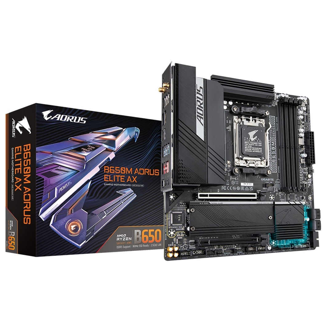 Gigabyte B650M GAMING X AX AMD AM5 Socket Motherboard, Micro-ATX, 4x DDR5 Slots, 2x M.2 Sockets, 2x USB-C Port, Fitted I/O Shield, 2.5GbE LAN, Wi-Fi 6E, 1x DisplayPort / 1x HDMI Port