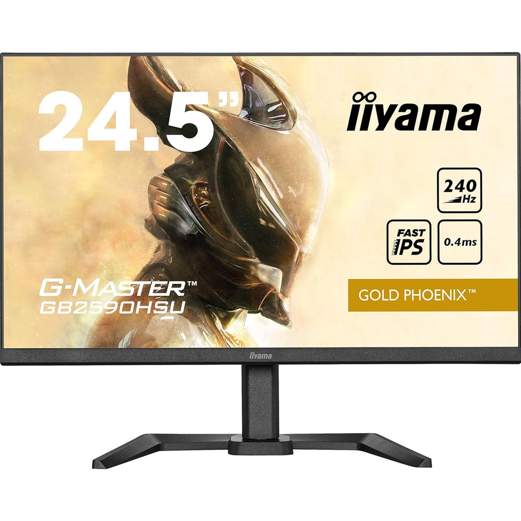 iiyama G-Master Gold Phoenix Gaming Monitor GB2590HSU-B5 24.5 Inch, Black, Ultra Slim Bezel, Full HD, 240Hz, 0.4ms, FreeSync, HDMI, Display Port, USB Hub, Int PSU, Height Adjustable, Pivot, VESA