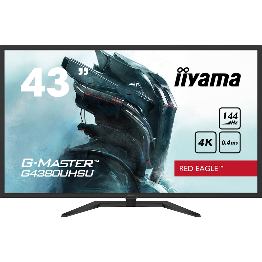 iiyama G-Master G4380UHSU-B1 Red Eagle 43 Inch 4K Gaming Monitor, Black, VA panel, 144hz, 0.4ms, FreeSync, HDMI, DisplayPort, USB Hub, Int PSU, Speake