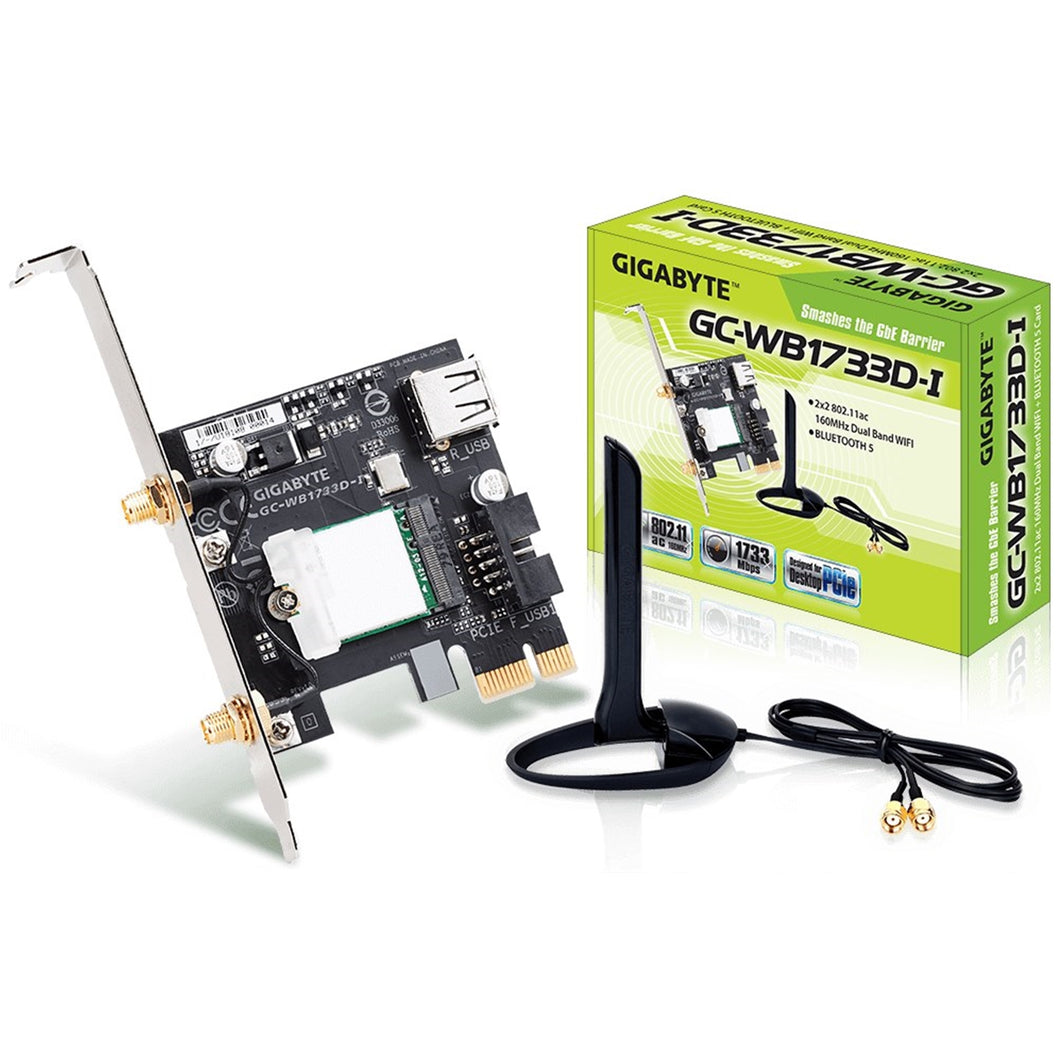 Gigabyte GC-WB1733D-I Intel Wireless AC1750 Dual Band PCI-Express WiFi Card with Bluetooth 5.0 c/w Antenna