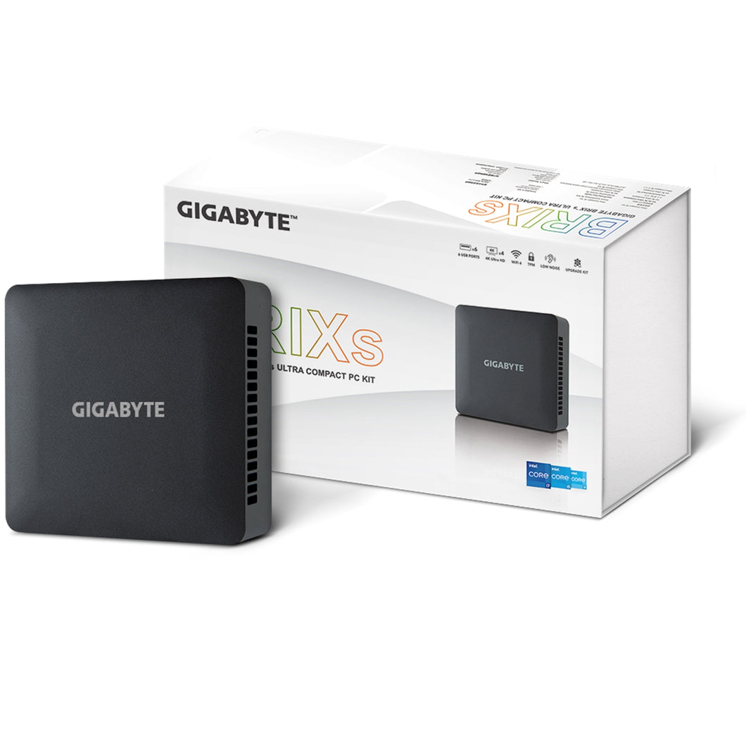Gigabyte BRIX (GB-BRI5H-1335) Barebone Kit, Intel Core i5-1335U 4.6GHz 10 Core CPU, 1 x DDR4 SO-DIMM Slot, 2 x M.2-2280 Slots, 1x 2.5