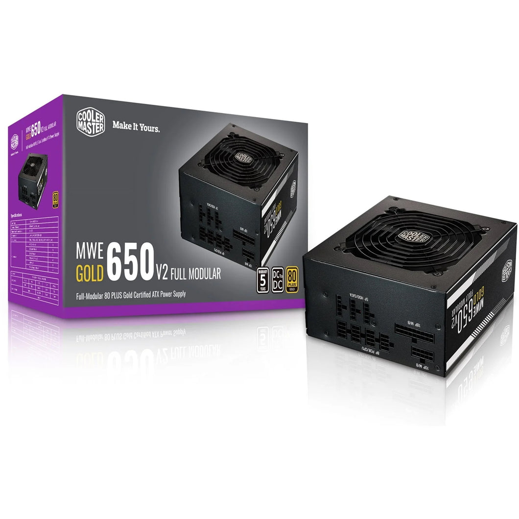 Cooler Master 650W Cooler Master MWE, 80PLUS Gold Fully Modular PSU, Single Rail, 54.1A +12V, Black, ATX PSU