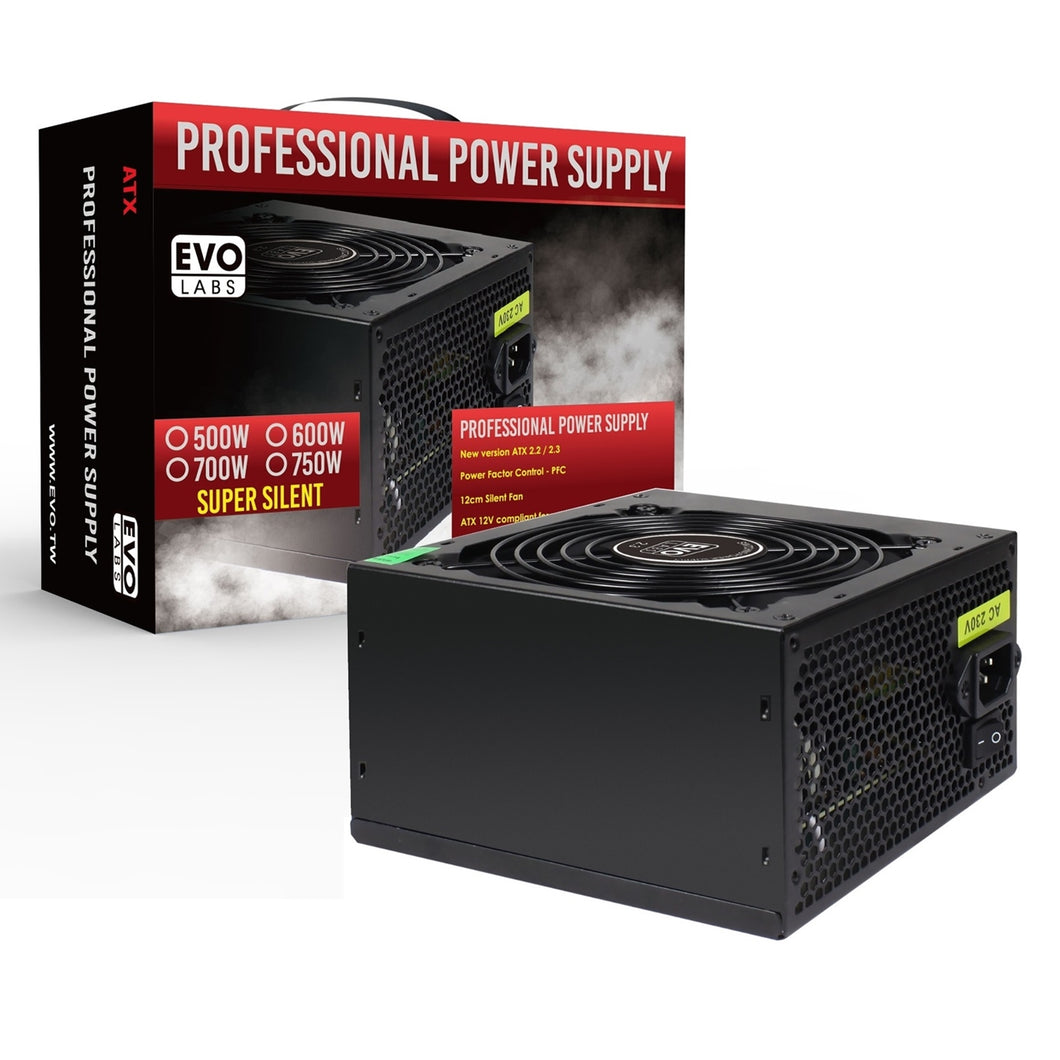 EVO LABS BR500-12BL 500W PSU,120mm Black Silent Fan with Improved Ventilation, Non Modular, High-Efficiency, PFC Certified, CE Compliant, Retail Packaged